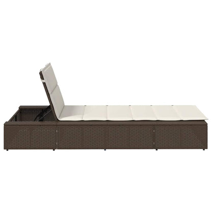 Lettino Prendisole con Cuscino Galleggiante Marrone Polyrattan