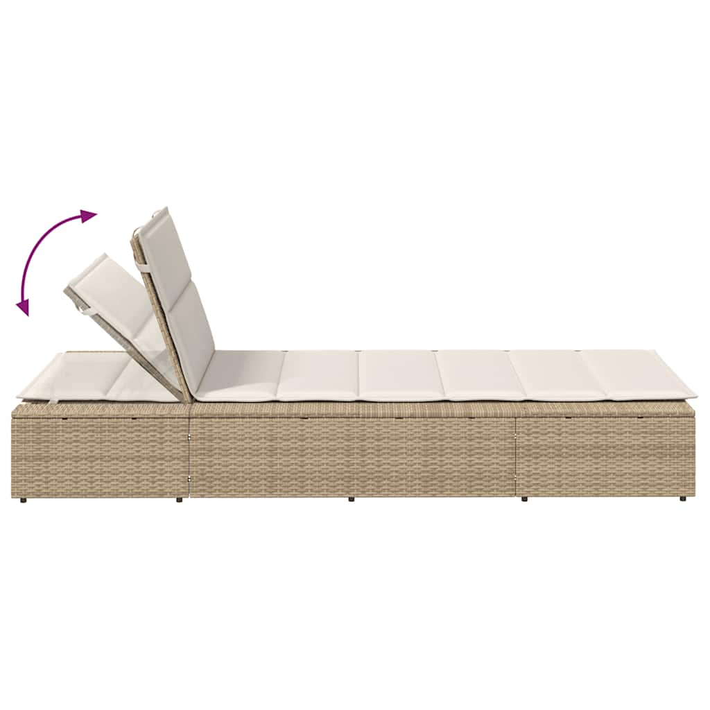 Lettino Prendisole con Cuscino Galleggiante Beige in Polyrattan