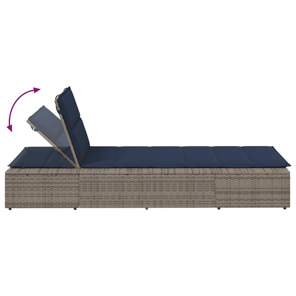 Lettino Prendisole con Cuscino Galleggiante Grigio Polyrattan - homemem39