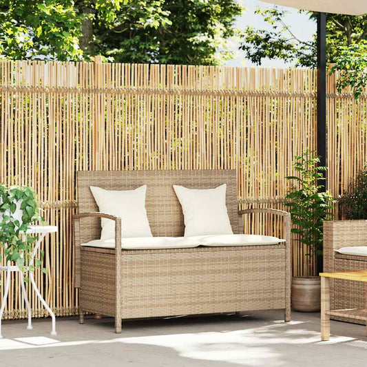 Panca Portaoggetti da Giardino con Cuscino Beige in Polyrattan - homemem39