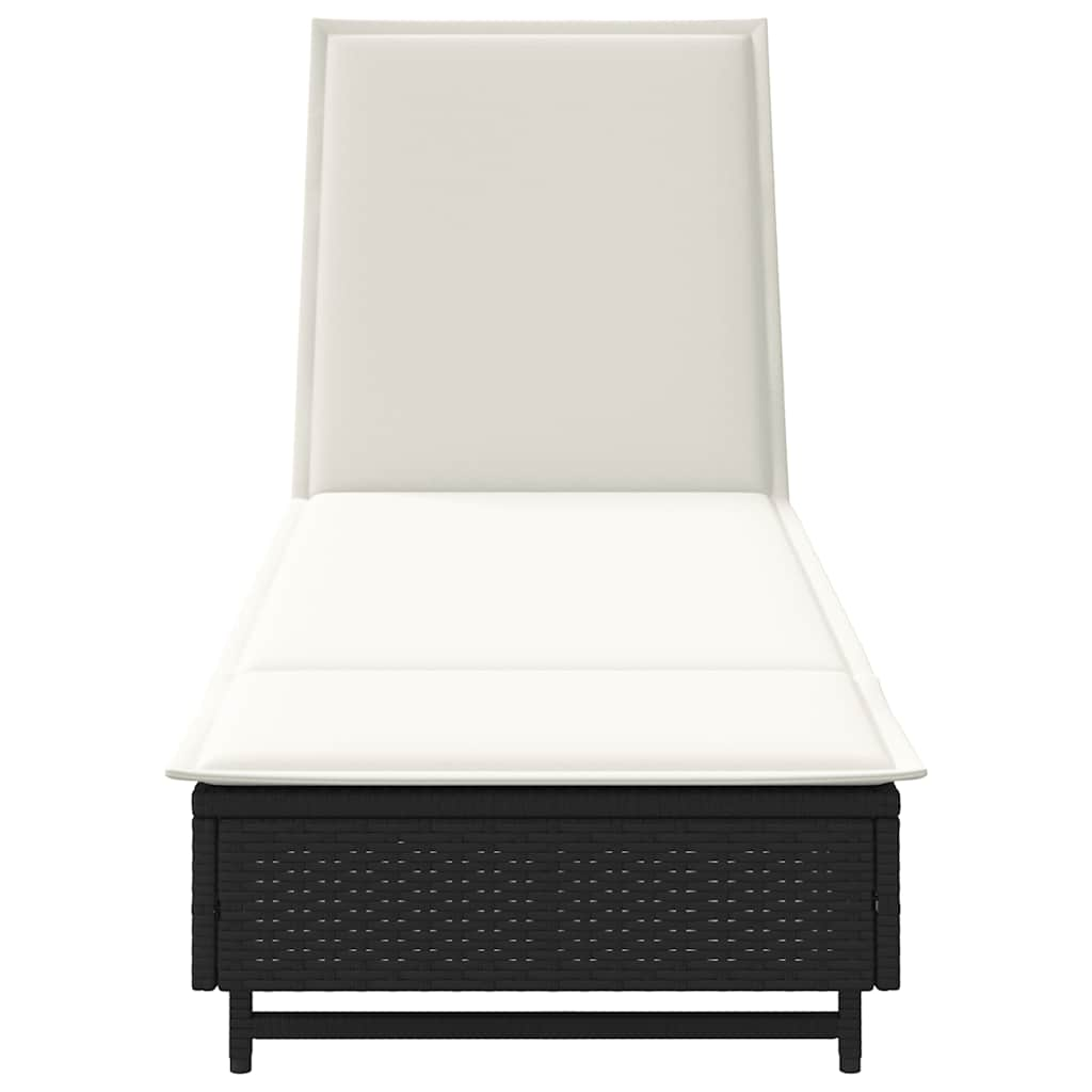 Lettino Prendisole con Ruote e Cuscino in Polyrattan Nero - homemem39