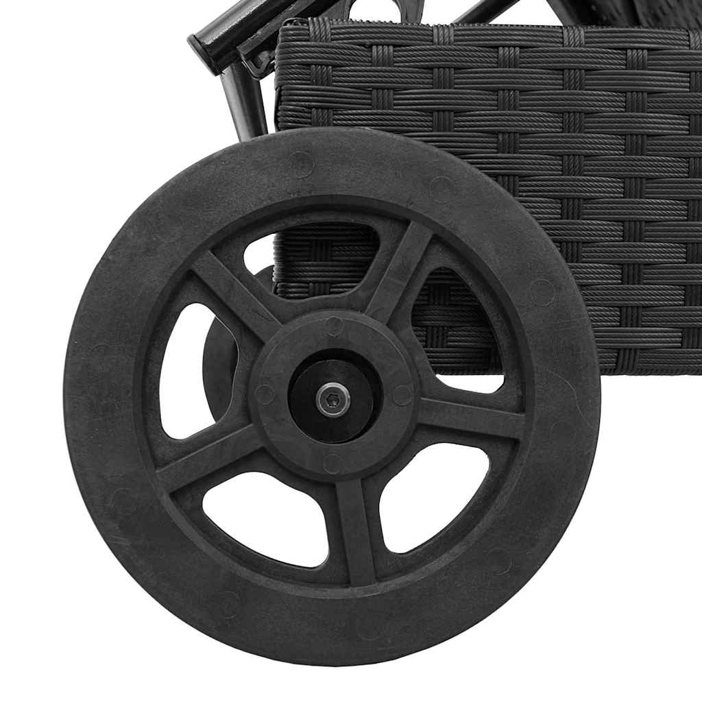 Lettino Prendisole con Ruote e Cuscino in Polyrattan Nero - homemem39