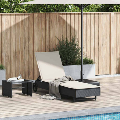 Lettino Prendisole con Ruote e Cuscino in Polyrattan Nero - homemem39