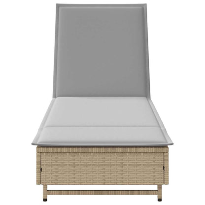 Lettino Prendisole con Ruote e Cuscino in Polyrattan Beige - homemem39