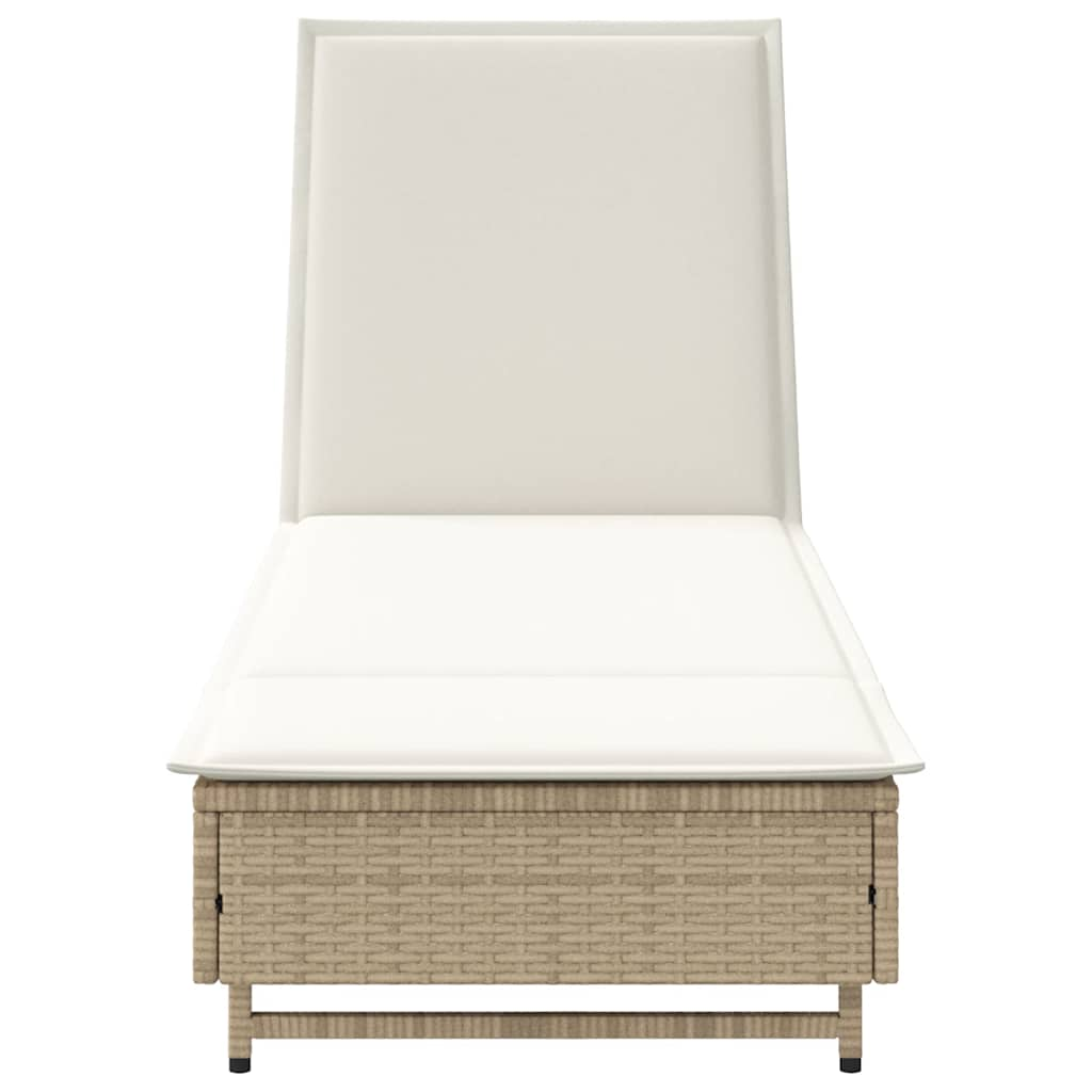 Lettino Prendisole con Ruote e Cuscino in Polyrattan Beige