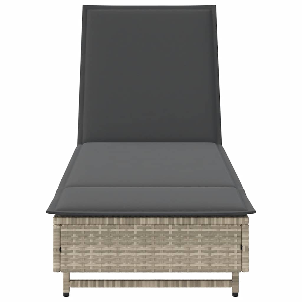 Lettino Prendisole con Ruote e Cuscino Polyrattan Grigio Chiaro - homemem39