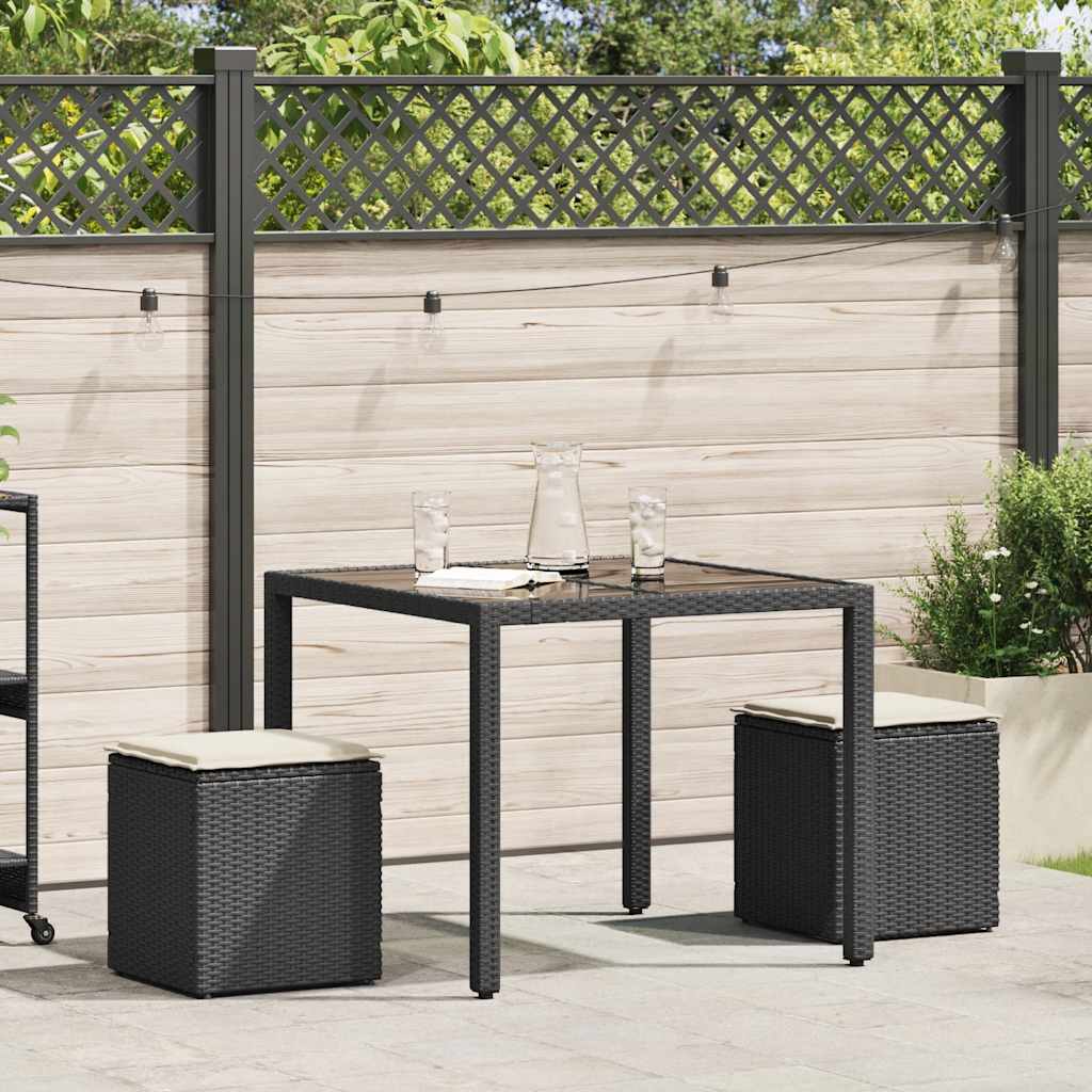 Sgabelli Giardino con Cuscini 2 pz Nero 40x40x43 cm Polyrattan