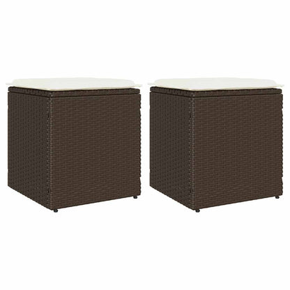 Sgabelli Giardino con Cuscini 2pz Marrone 40x40x43cm Polyrattan