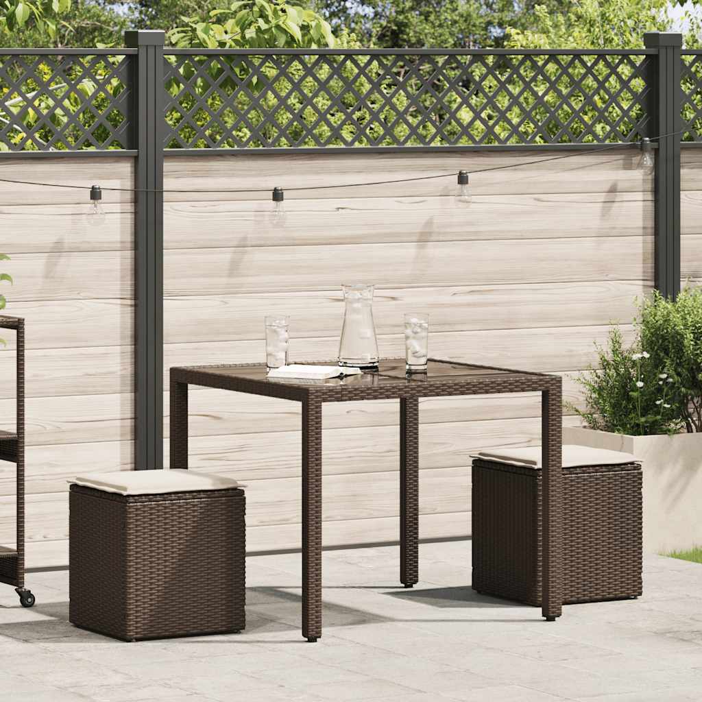 Sgabelli Giardino con Cuscini 2pz Marrone 40x40x43cm Polyrattan