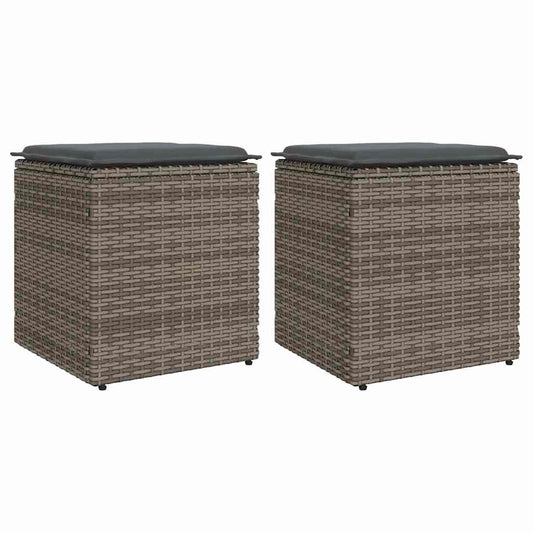 Sgabelli Giardino con Cuscini 2 pz Grigio 40x40x43cm Polyrattan