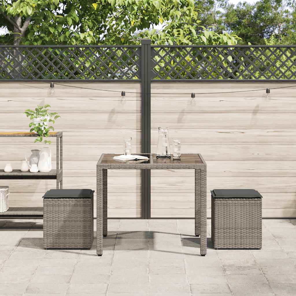 Sgabelli Giardino con Cuscini 2 pz Grigio 40x40x43cm Polyrattan