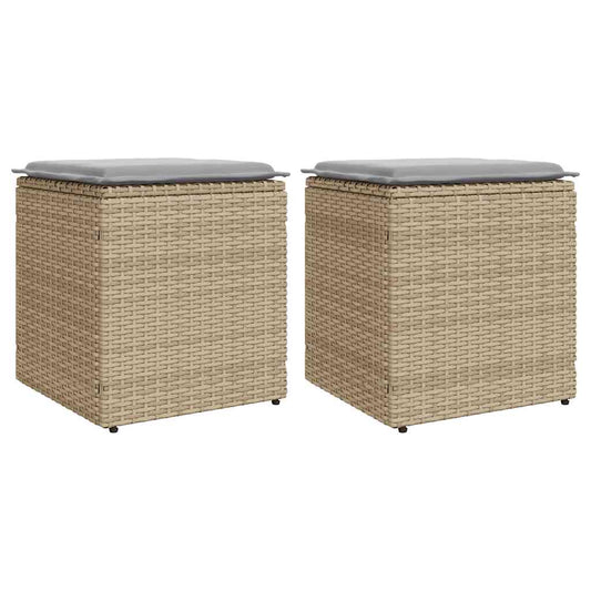 Sgabelli Giardino con Cuscini 4pz Beige 40x40x43 cm Polyrattan