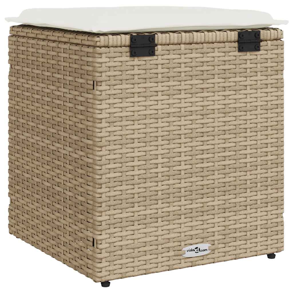 Sgabelli Giardino con Cuscini 4pz Beige 40x40x43 cm Polyrattan