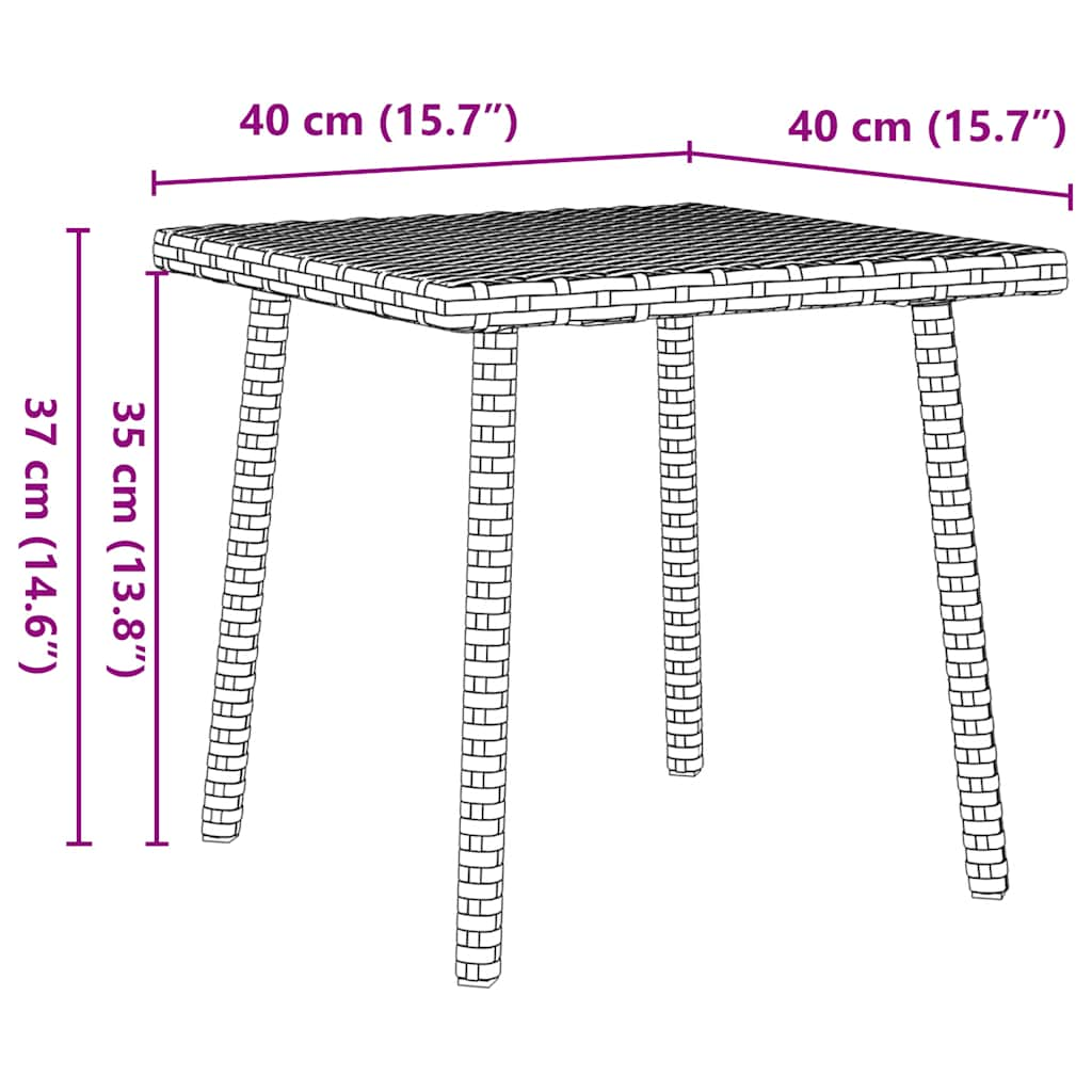 Tavolino Giardino Rettangolare Marrone 40x40x37 cm Polyrattan