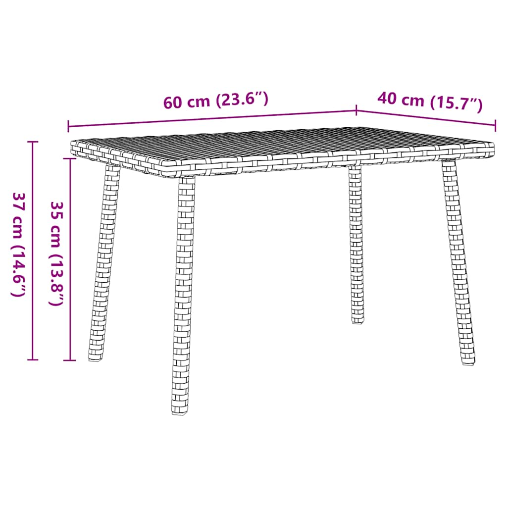 Tavolino da Giardino Rettangolare Nero 60x40x37 cm Polyrattan - homemem39