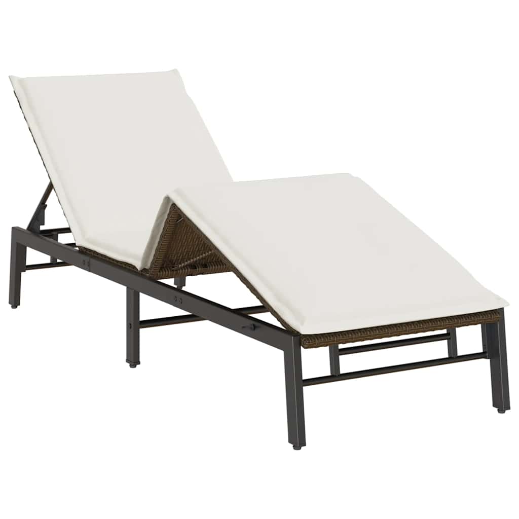 Lettino Prendisole con Cuscino Marrone in Polyrattan - homemem39