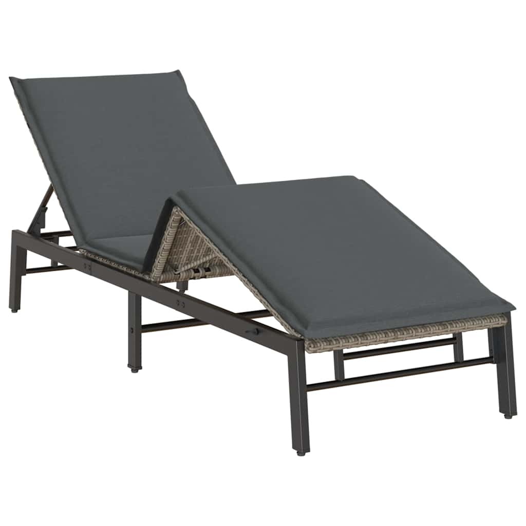 Lettino Prendisole con Cuscino Grigio in Polyrattan - homemem39