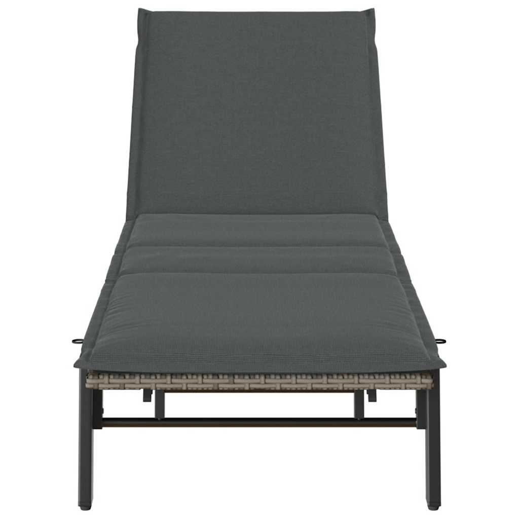 Lettino Prendisole con Cuscino Grigio in Polyrattan - homemem39