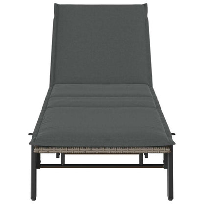 Lettino Prendisole con Cuscino Grigio in Polyrattan - homemem39