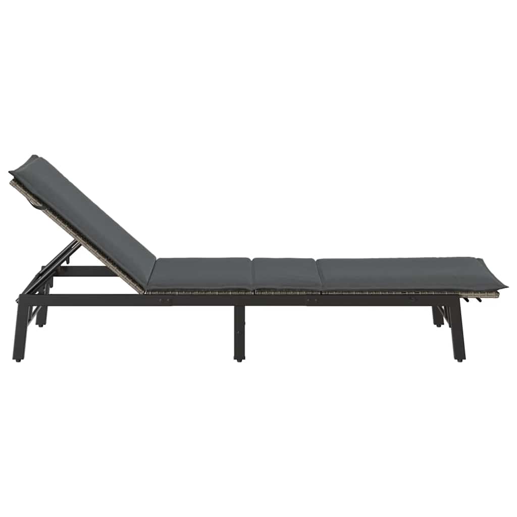 Lettino Prendisole con Cuscino Grigio in Polyrattan - homemem39