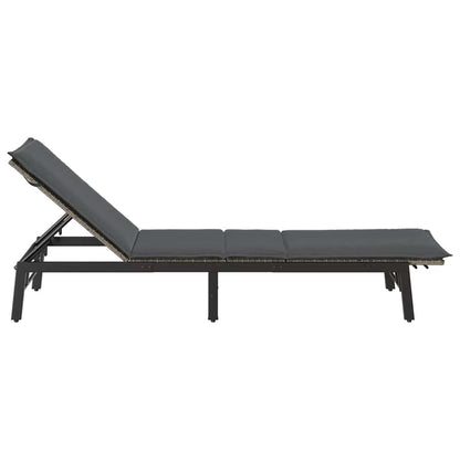 Lettino Prendisole con Cuscino Grigio in Polyrattan - homemem39