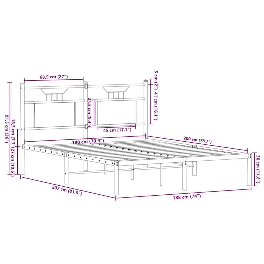 Giroletto senza Materaso in Metallo Rovere Sonoma 180x200 cm | homemem39