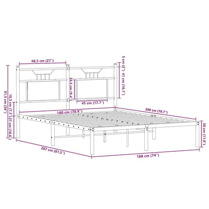 Giroletto senza Materaso in Metallo Rovere Sonoma 180x200 cm | homemem39