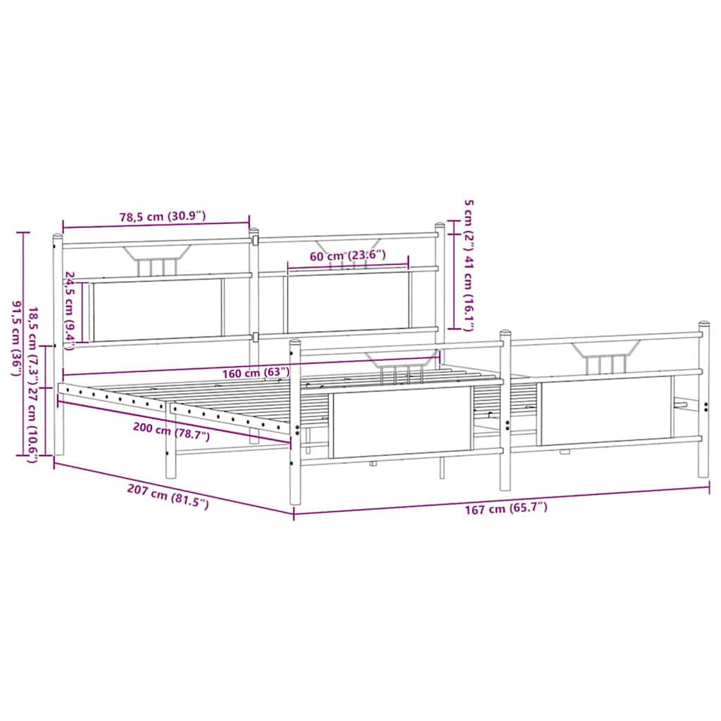Giroletto senza Materaso in Metallo Rovere Marrone 160x200 cm | homemem39