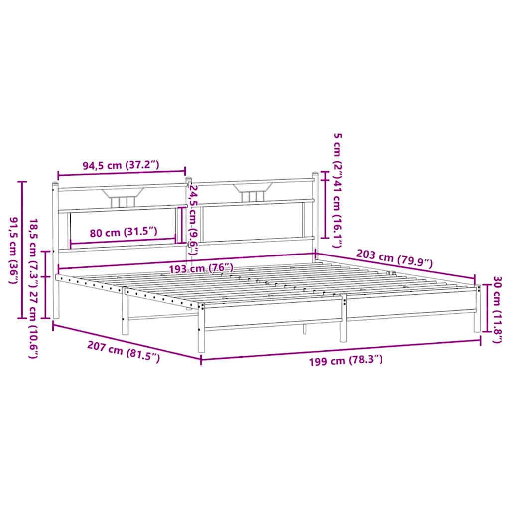 Giroletto senza Materaso in Metallo Rovere Fumo 193x201 cm | homemem39