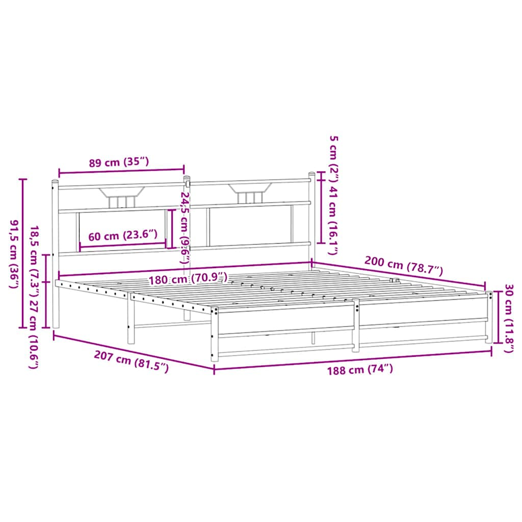 Giroletto senza Materaso in Metallo Rovere Fumo 180x200 cm | homemem39