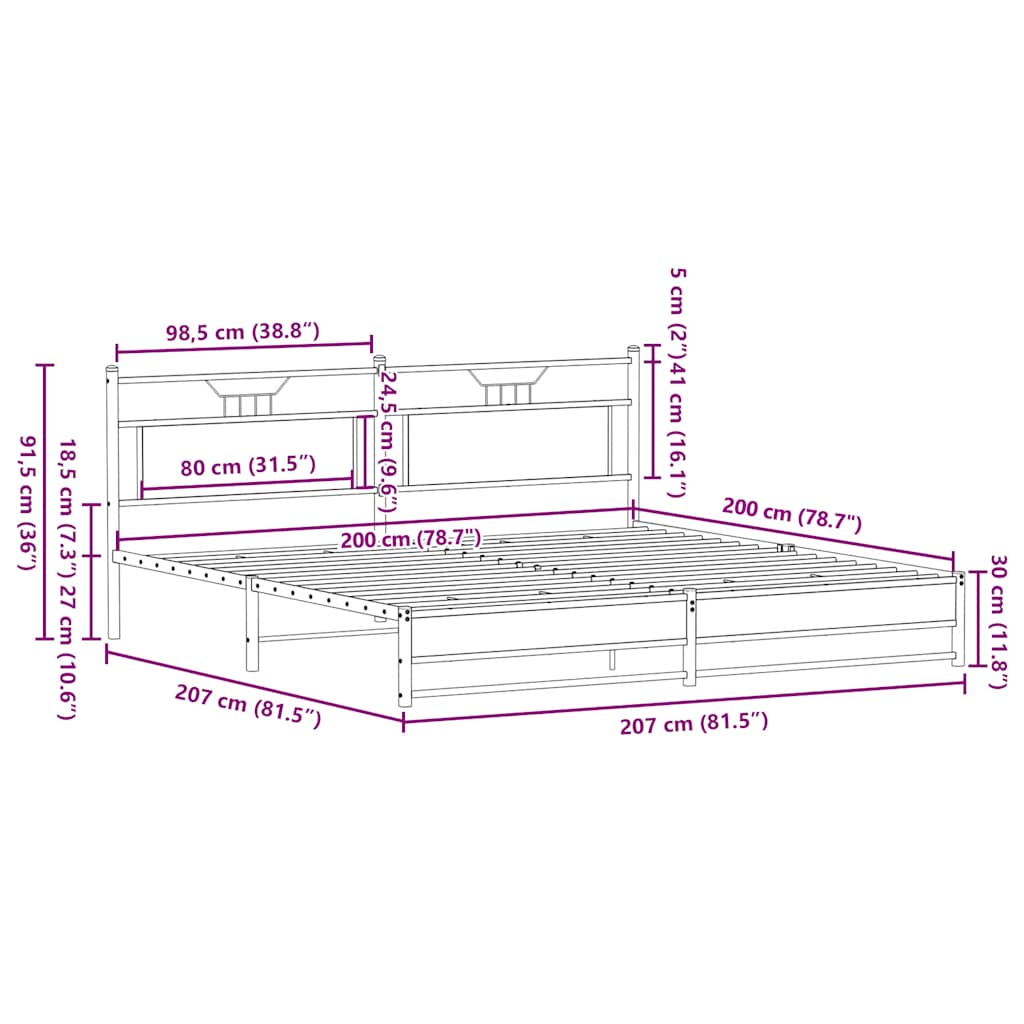Giroletto senza Materaso in Metallo Rovere Fumo 200x200 cm | homemem39