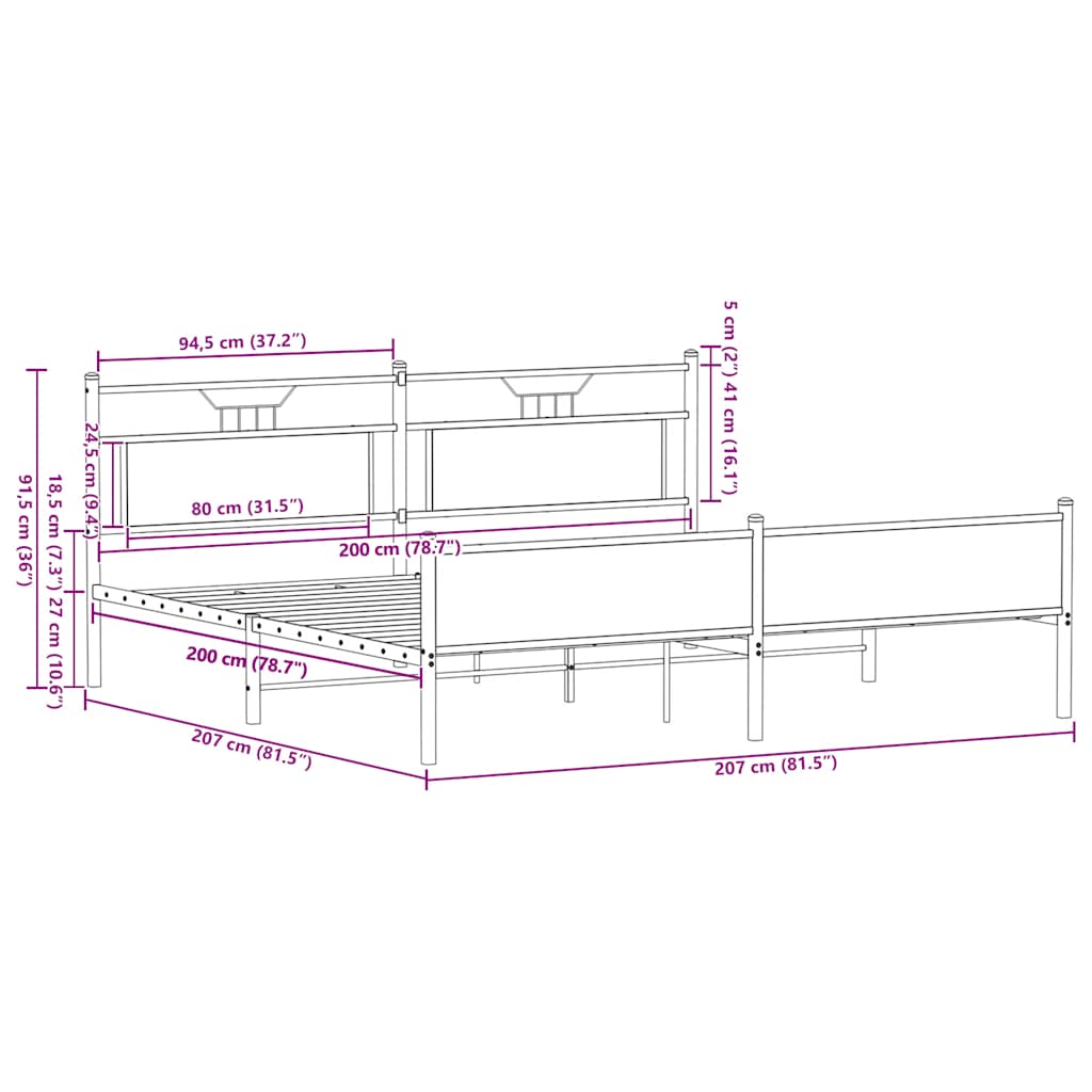 Giroletto senza Materaso in Metallo Rovere Fumo 200x200 cm | homemem39