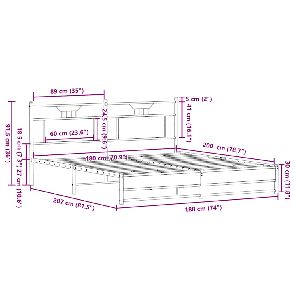 Giroletto senza Materaso in Metallo Rovere Sonoma 180x200 cm | homemem39