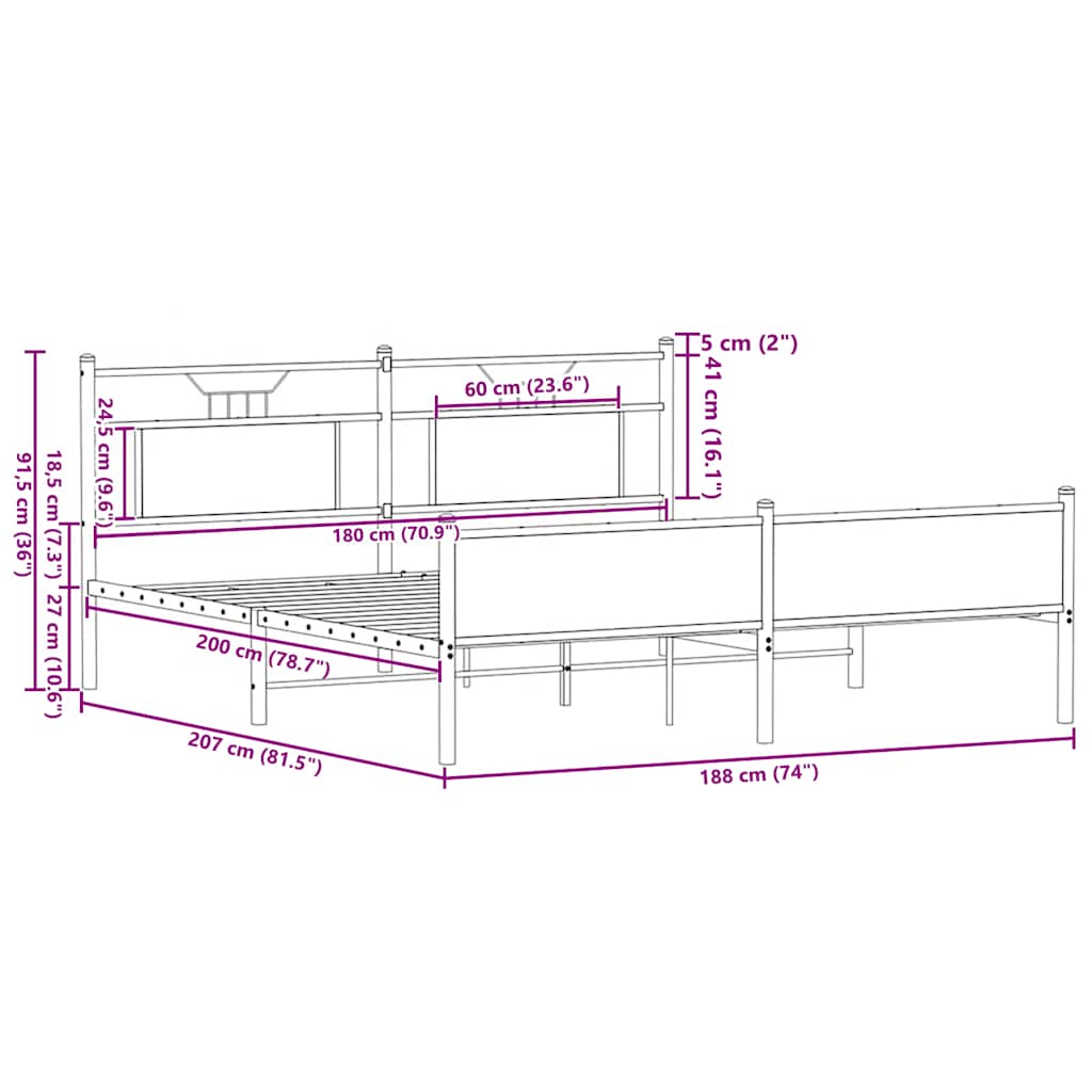 Giroletto senza Materaso in Metallo Rovere Sonoma 180x200 cm | homemem39