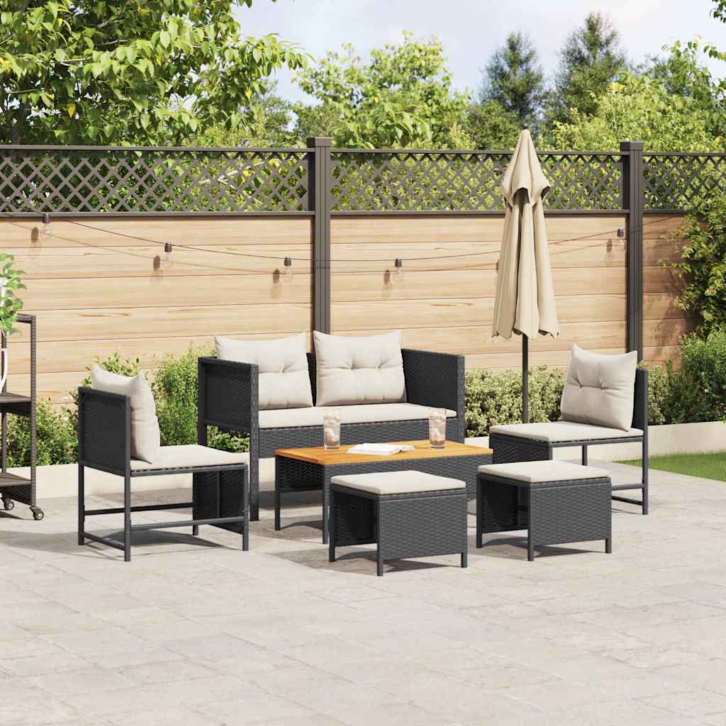 Set Divano da Giardino 6 pcs Nero e crema polyrattan