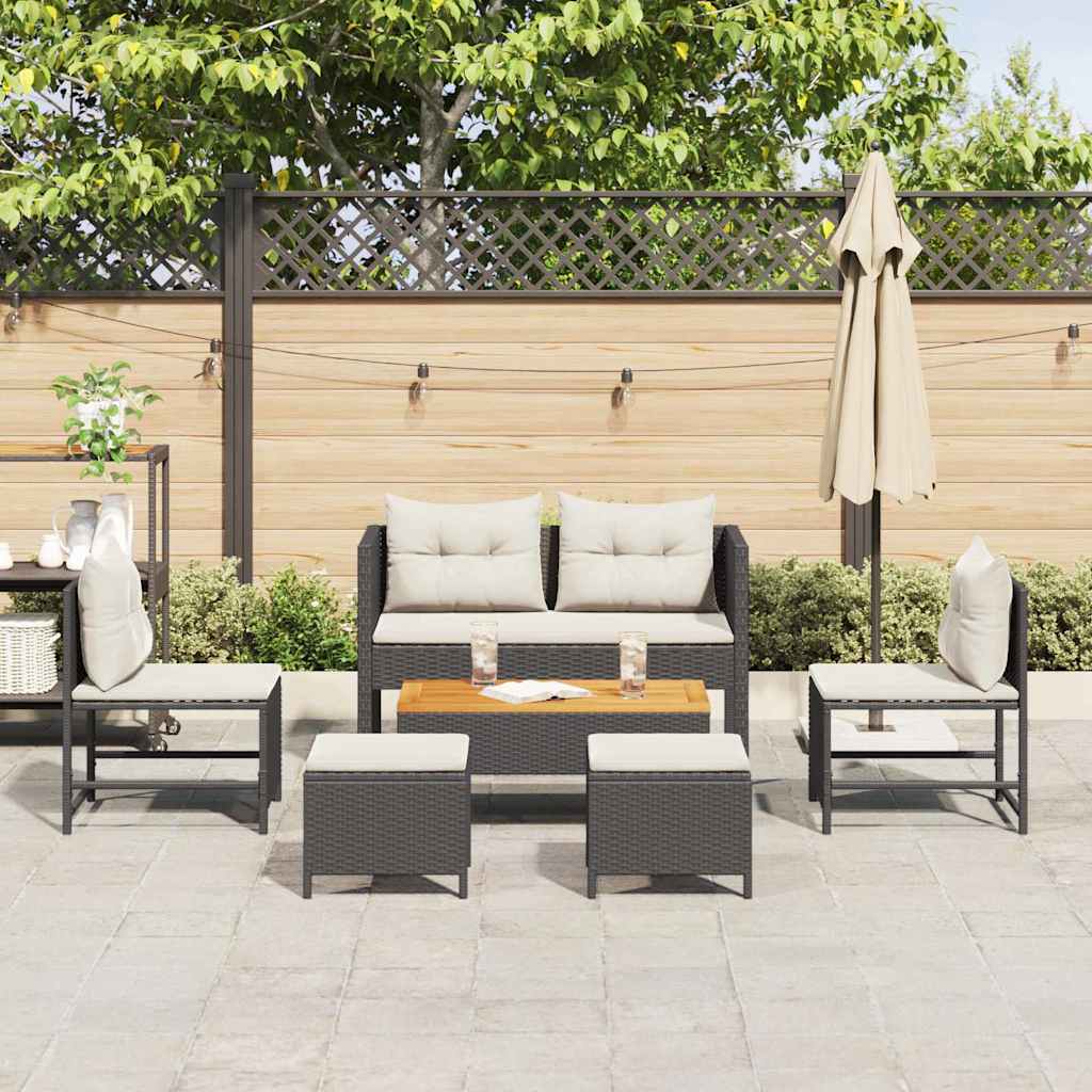 Set Divano da Giardino 6 pcs Nero e crema polyrattan