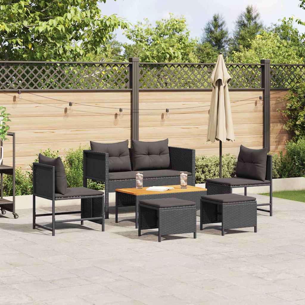 Set Divano da Giardino 6 pcs Nero polyrattan