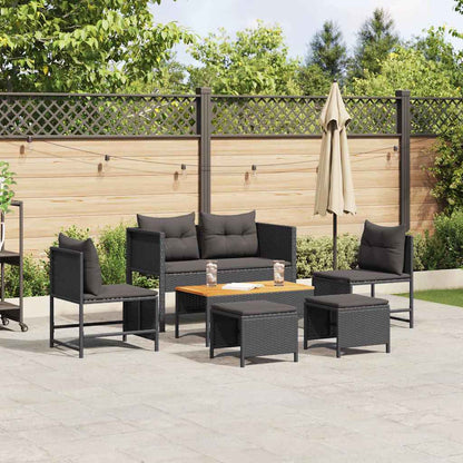Set Divano da Giardino 6 pcs Nero polyrattan