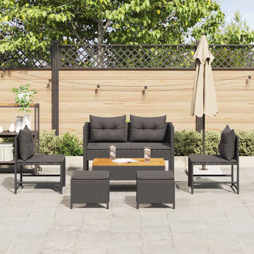 Set Divano da Giardino 6 pcs Nero polyrattan