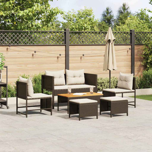 Set Divano da Giardino 6 pcs Marrone e crema polyrattan