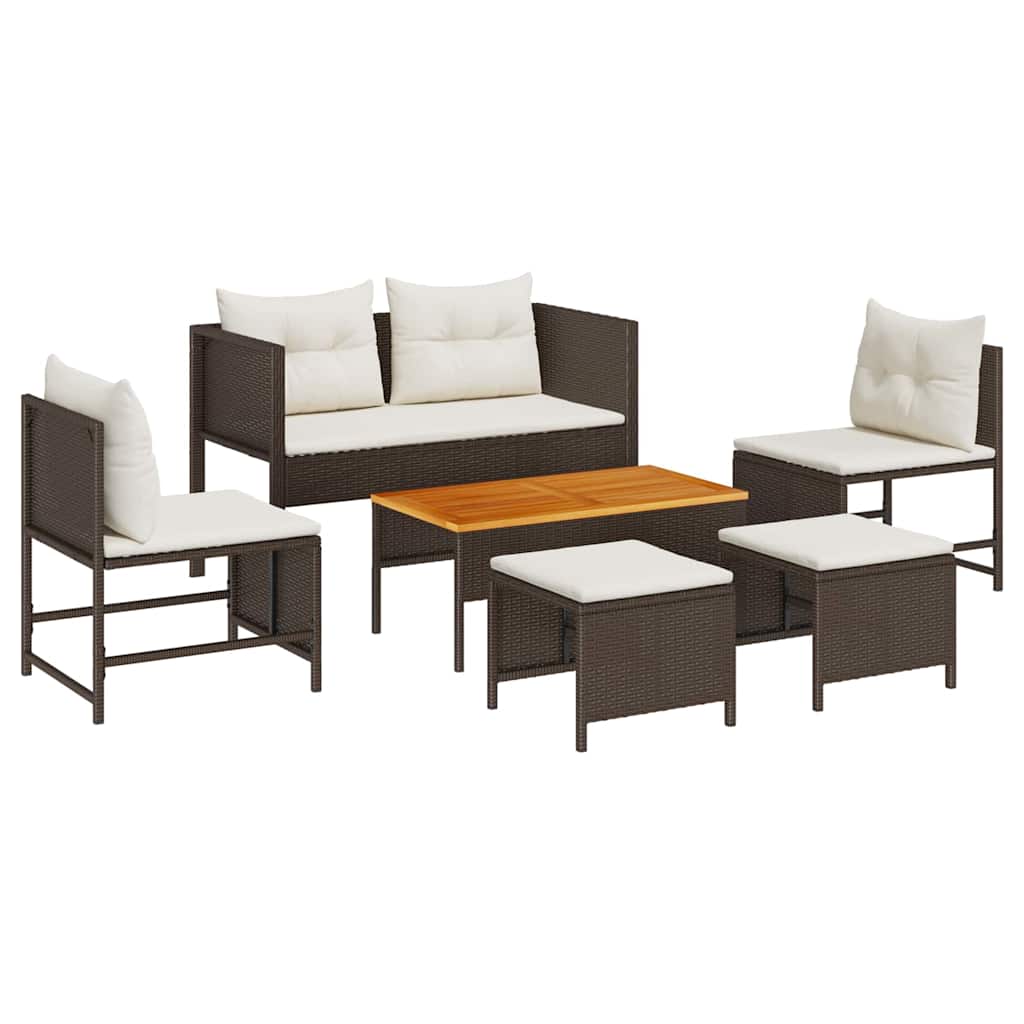 Set Divano da Giardino 6 pcs Marrone e crema polyrattan