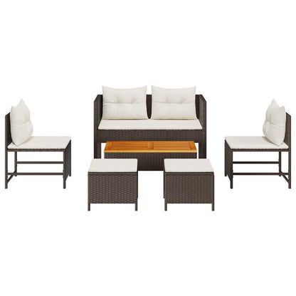 Set Divano da Giardino 6 pcs Marrone e crema polyrattan