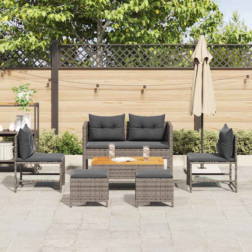 Set Divano da Giardino 6 pcs grigio e grigio scuro polyrattan
