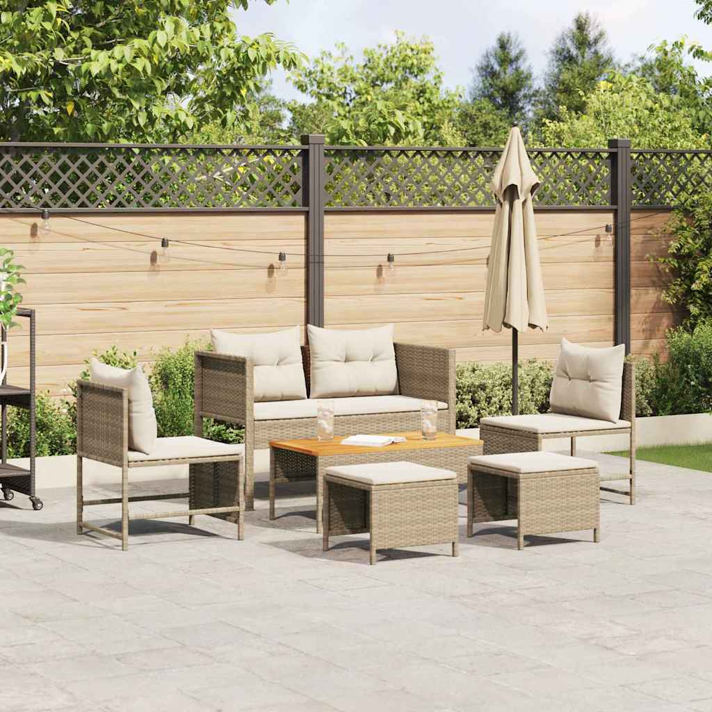 Set Divano da Giardino 6 pcs beige e panna polyrattan