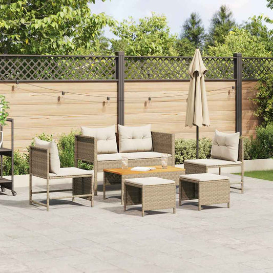 Set Divano da Giardino 6 pcs beige e panna polyrattan
