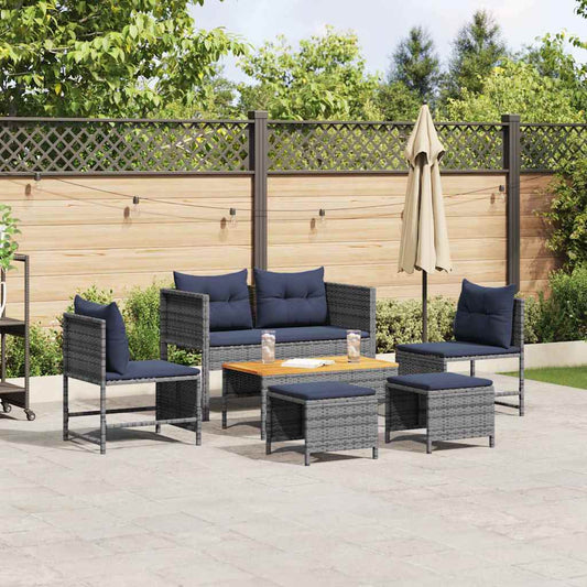 Set Divano da Giardino 6 pcs grigio e blu navy polyrattan