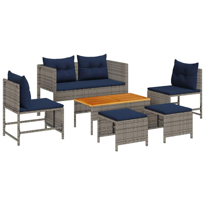 Set Divano da Giardino 6 pcs grigio e blu navy polyrattan