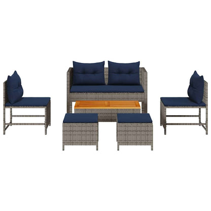 Set Divano da Giardino 6 pcs grigio e blu navy polyrattan