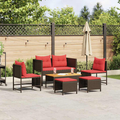 Set Divano da Giardino 6 pz Marrone e Rosso polyrattan