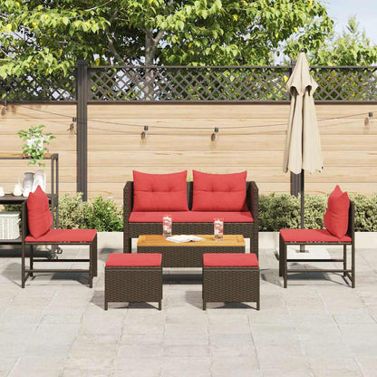 Set Divano da Giardino 6 pz Marrone e Rosso polyrattan